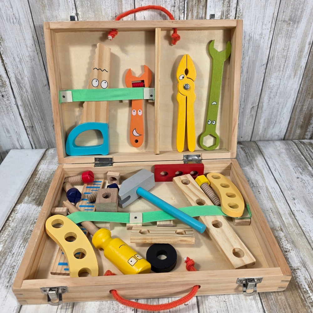 Kids Wooden Tool Box Set Pretend Play Construction Kit Montessori Toy Case